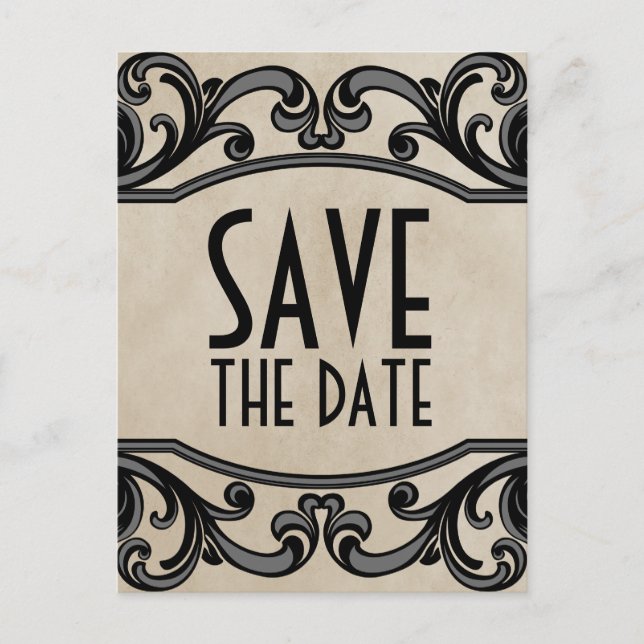 Graugotische Wirbel Save the Date Postkarte (Vorderseite)