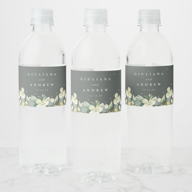 Graugrüne Snowberry+Eukalyptus Winterhochzeit (Flaschen)