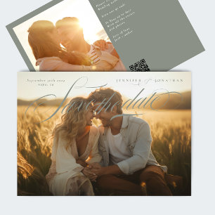 Graugrüner Klassiker QR Code Zwei Foto Save The Date