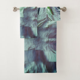 Graugrünes Mosaik mit weichen Skulpturen und Satin Badhandtuch Set