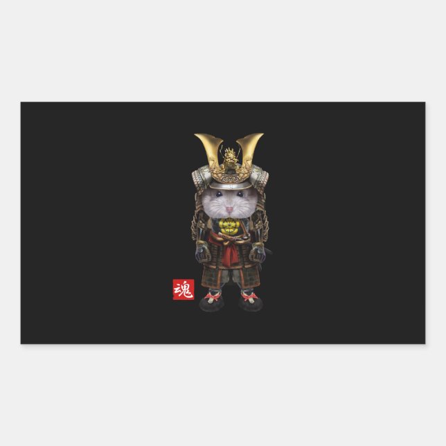 GrauHamster mit japanischem Samurai Rechteckiger Aufkleber (Vorderseite)