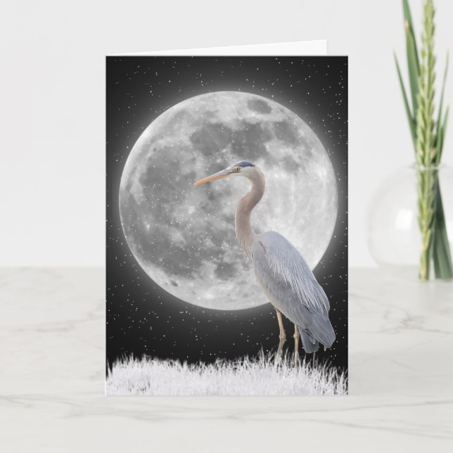 Grauheron mit Vollmond Karte (Vorderseite)