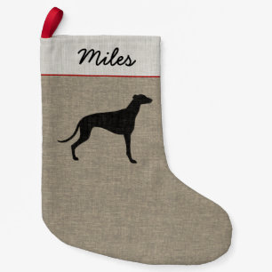 Grauhund-Silhouette-Faux-Leinen-Hunde-Rasse-Feiert Kleiner Weihnachtsstrumpf
