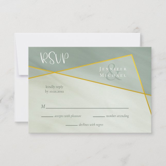 Graujade geometrische Typografie Hochzeit rsvp (Vorderseite)
