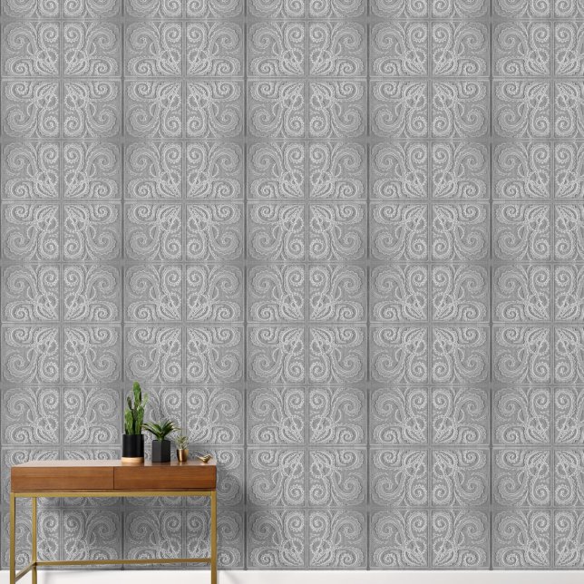 Graukachelmuster Vinyl Wallpaper Tapete (Korridor)