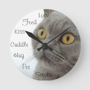 Graukatze Golden Eyes Nah Runde Wanduhr
