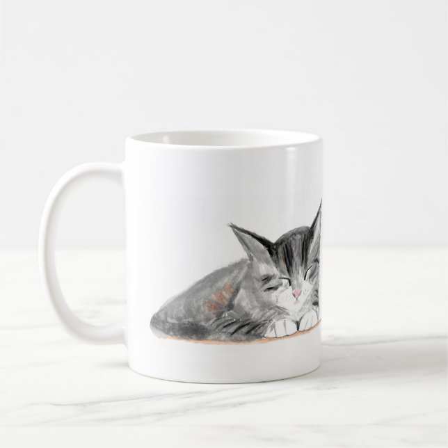 Graukatze Hübsches Haustier Kätzchen Aquarell Schö Kaffeetasse (Links)