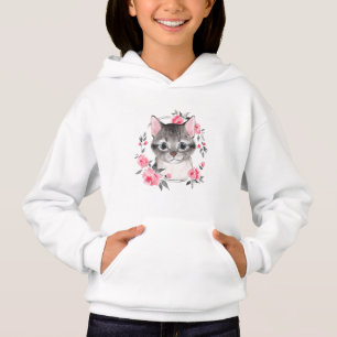 Graukatze mit Blume. Aquarell Hoodie