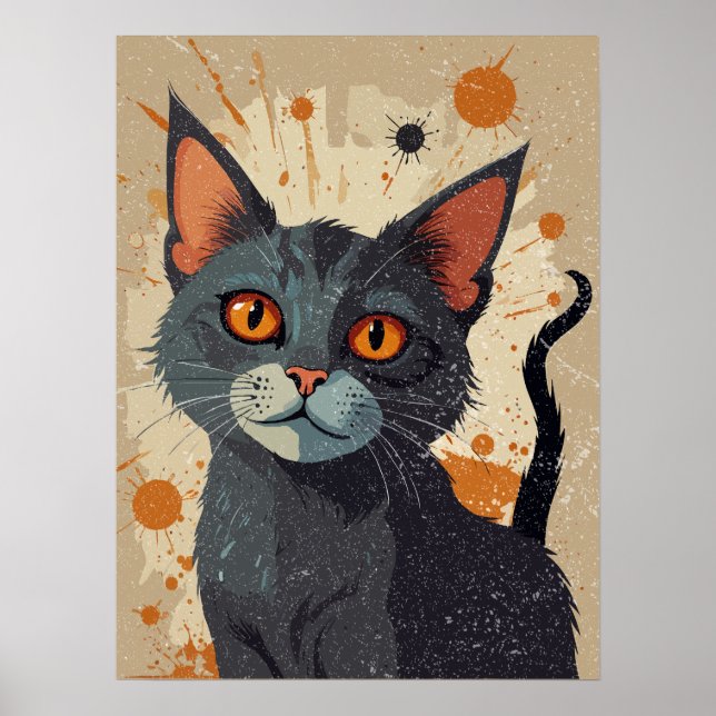 Graukatze mit bunten Formen Poster (Vorne)