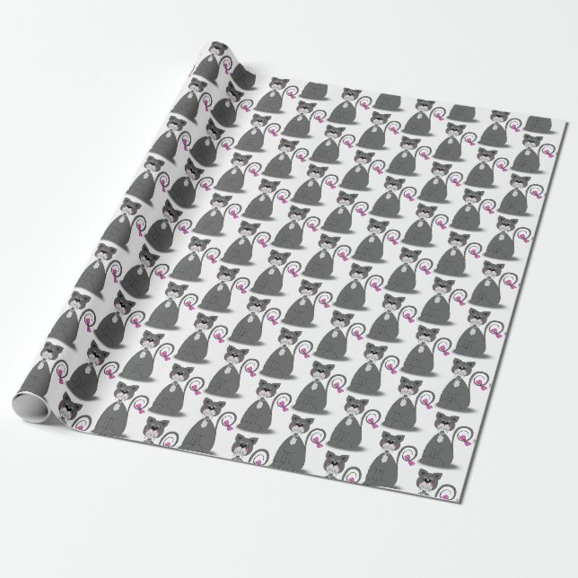 Graukatze mit rosa Bug Geschenkpapier (Ungerollt)