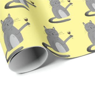 Graukatze mit rotem Weinpapier Geschenkpapier