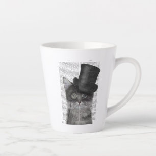 Graukatze mit Top Hut Milchtasse