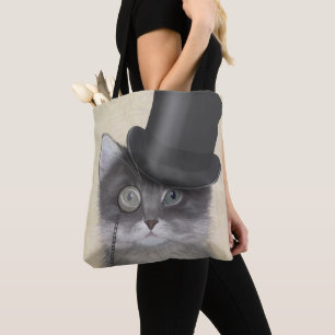 Graukatze mit Top Hut Tasche