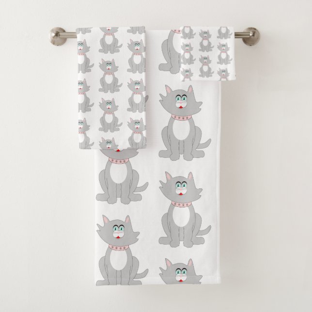 Graukatzendesign Badhandtuch Set (Insitu)