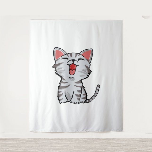 Graukatzenkatze Cartoon Wandteppich (Vorderseite)