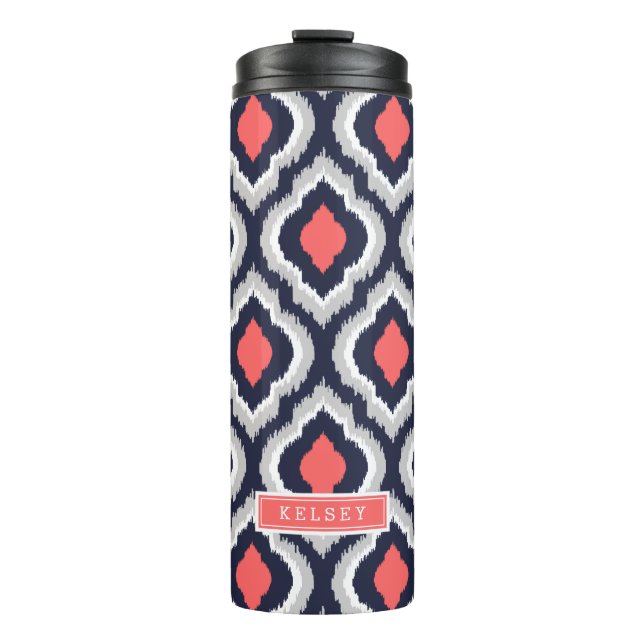 Graukoralle und marokkanisches Monogramm Thermosbecher (Vorderseite)