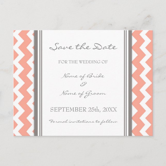 Graukorallen Zickzack Save the Date Hochzeitskarte Ankündigungspostkarte (Vorderseite)