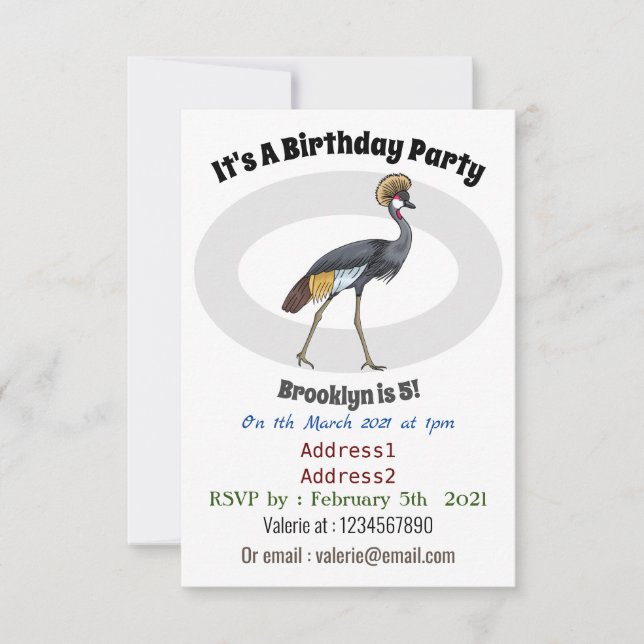 Graukranichkraniche Cartoon Einladung (Vorderseite)