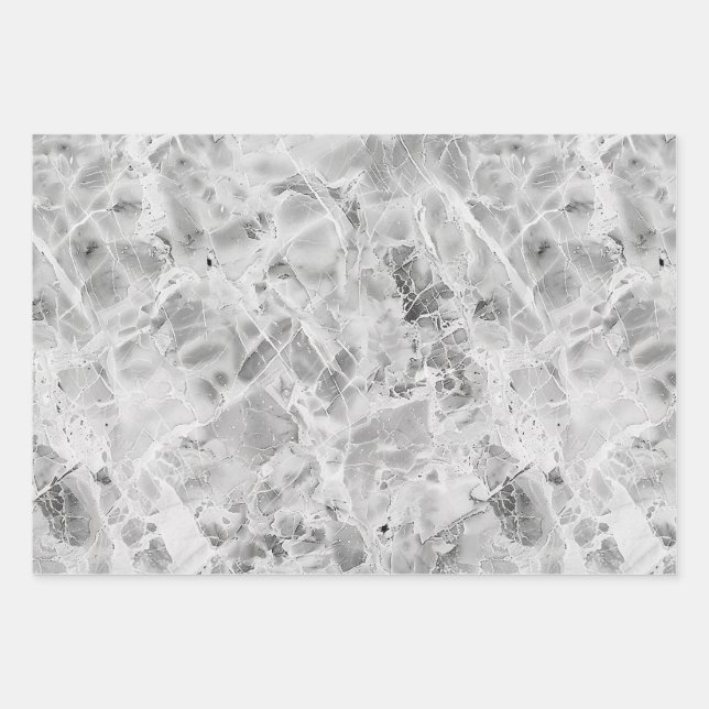 Grauopulente Marmorsäulen-Papierfolien Geschenkpapier Set (Vorderseite)