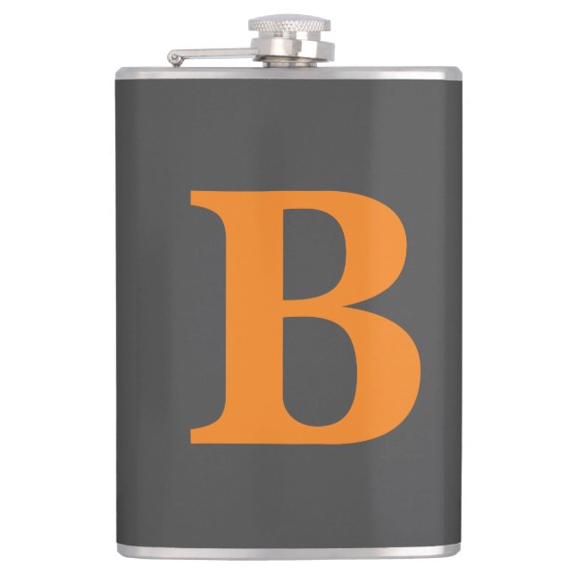 Grauorange moderne mit Monogramm beruflich Flachmann (Vorderseite)