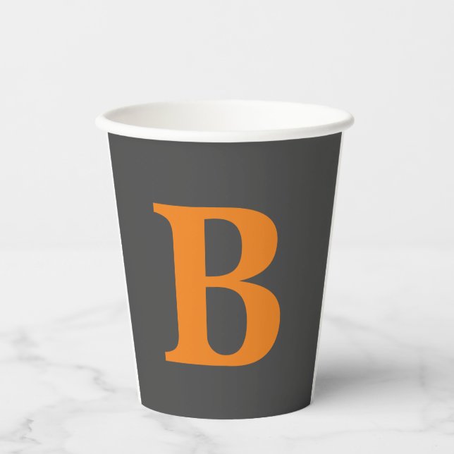 Grauorange moderne mit Monogramm beruflich Pappbecher (Vorderseite)