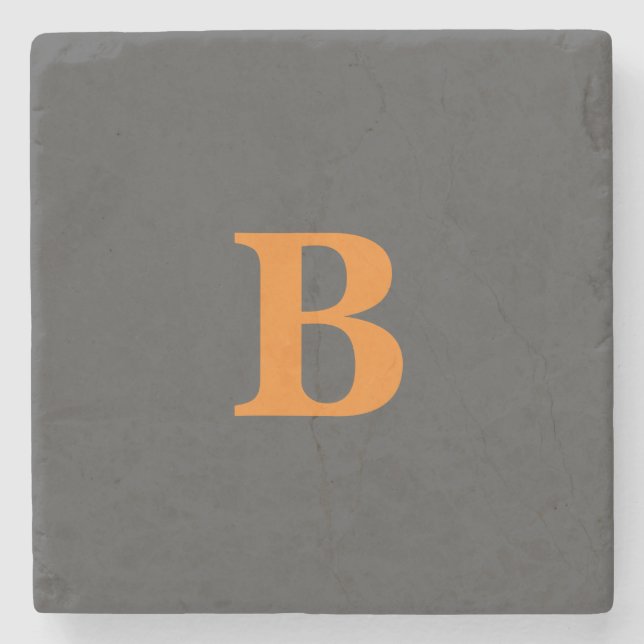 Grauorange moderne mit Monogramm beruflich Steinuntersetzer (Vorderseite)