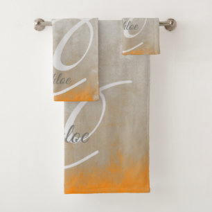 Grauorange, rustikal, Abstrakt Badhandtuch Set