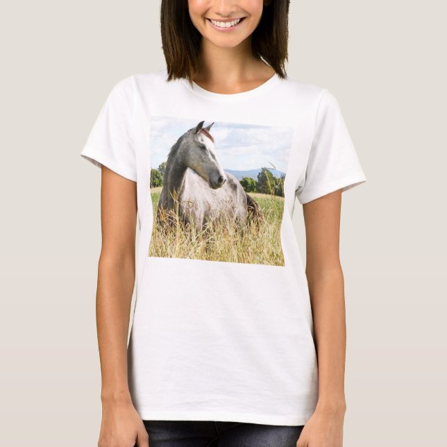 Graupferd in Paddock Long Sleeve Ladys T - Shirt (Vorderseite)