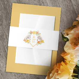 Graupferde Gelbkorallen Rose Monogramm Hochzeit Einladungsbanderole