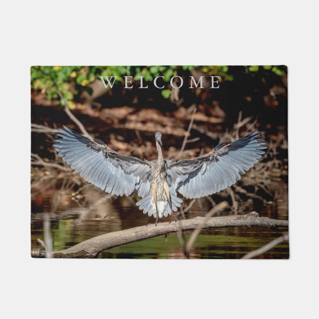 Graureiher auf einem Klotz Fußmatte (Vorderseite)