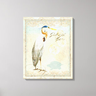 Graureiher-Küstenstrand - Aquarell-Kunst Leinwanddruck