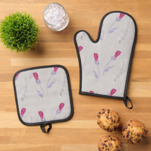 Graurosa Blume Ofenhandschuh & Topflappen-Set