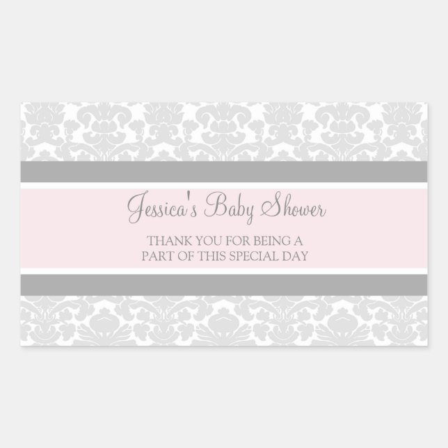 Graurosa Damask Baby Dusche Pflegeaufkleber Rechteckiger Aufkleber (Vorderseite)