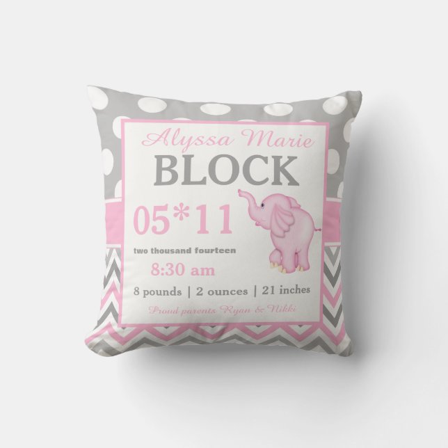 Graurosa Elephant Baby Announcement Pillow Kissen (Vorderseite)