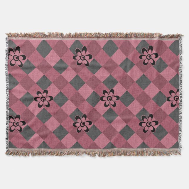 Graurosa geometrisch kariertes Muster mit Blume Decke (Vorderseite)
