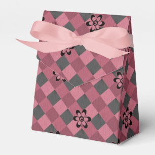 Graurosa geometrisch kariertes Muster mit Blume Geschenkschachtel