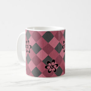Graurosa geometrisch kariertes Muster mit Blume Kaffeetasse