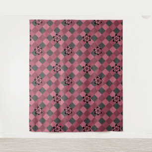 Graurosa geometrisch kariertes Muster mit Blume Wandteppich