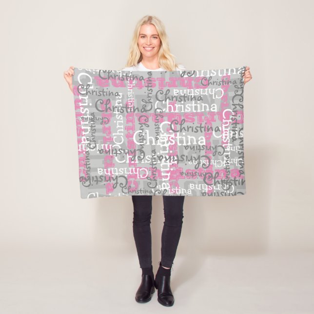 Graurosa Girls Allover Name Collage Personalisiert Fleecedecke (Beispiel)
