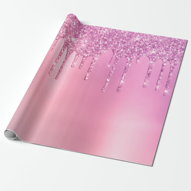 Graurosa Goldgold und lila Tropfen des Glitzer Geschenkpapier (Ungerollt)