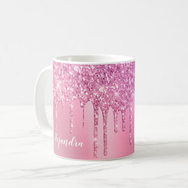 Graurosa Goldgold und lila Tropfen des Glitzer Kaffeetasse (Vorderseite Links)