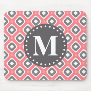 Graurosa Ikat-Mod-Muster mit Monogramm Mousepad