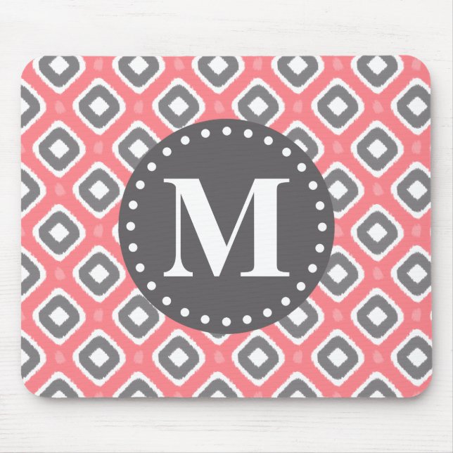 Graurosa Ikat-Mod-Muster mit Monogramm Mousepad (Vorne)