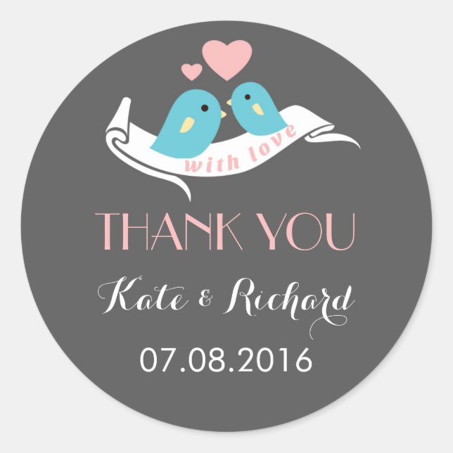 Graurosa Liebesvögel Gastgeschenk Hochzeit Sticker (Vorderseite)