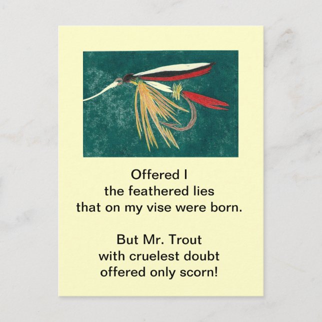 Grausame Forelle Postkarte "Trout Fin" (Vorderseite)