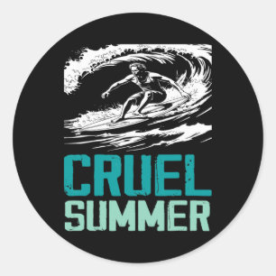 Grausamer Sommer Retro-Welle-Surfen Urlaub Ferien Runder Aufkleber
