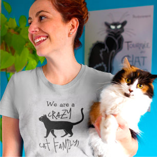 Grauschwarz Personalisiert Crazy Cat Family T-Shirt