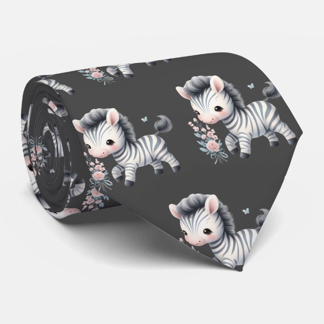 Grauschwarz und Weiß Moderne Kawaii Niedlich Zebra Krawatte (Gerollt)