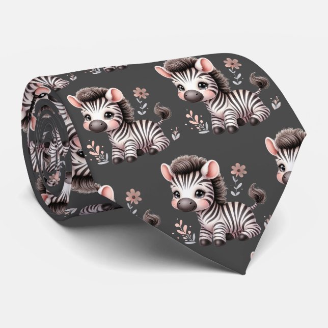 Grauschwarz und Weiß Moderne Kawaii Niedlich Zebra Krawatte (Gerollt)