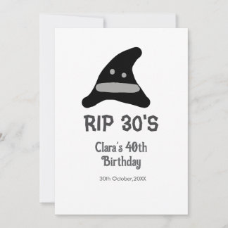 Grauschwarzer RIP 30's 40. Geburtstag Hexenhut Einladung